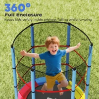 HOMCOM Saltea Elastică pentru Copii 3-6 Ani cu Plasă de Protecție, 6 Stâlpi și 3 Intrări, Ø140x190 cm, Multicolor(m-7)
