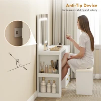 HOMCOM Coiffeuse mit Spiegel und Hocker, Schminktisch mit einstellbarer LED-Beleuchtung, 6 Schubladen, 118 x 78 x 135 cm, weiß(m-5)