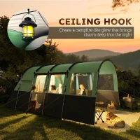 Outsunny 4-Person Camping Tent, Waterproof Family Tent, Tunnel Design, 4 Large Windows, Sleeping Cabins 3000mm Water Column Green(m-9)