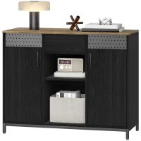 HOMCOM Credenza con 2 Ante, 2 Vani, Cassetto e Ripiani Regolabili 100x40x80 cm Nero e Marrone Rustico(m-6)