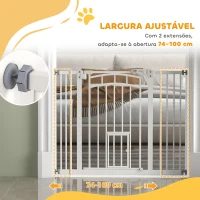 PawHut Barreira de Segurança para Cães 74-100 cm com Extensão Montagem a Pressão e Duplo Bloqueio para Porta Escada Branco(m-8)