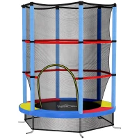 HOMCOM Saltea Elastică pentru Copii 3-6 Ani cu Plasă de Protecție, 6 Stâlpi și 3 Intrări, Ø140x190 cm, Multicolor(m-10)