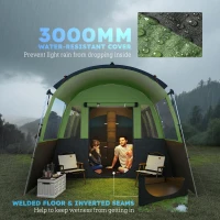 Outsunny 4-Person Camping Tent, Waterproof Family Tent, Tunnel Design, 4 Large Windows, Sleeping Cabins 3000mm Water Column Green(m-8)