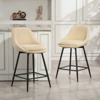 HOMCOM Ensemble de 2 Tabourets de Bar Pivotants avec Dossier et Accoudoirs, Revêtement en Velours Côtelé et Repose-Pieds, Beige(m-2)