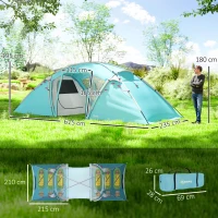 Outsunny 4-6 Man Family Camping Tent w/ 2 Bedrooms and a Living Room, Waterproof Tunnel Tent w/ Sewn In Groundsheet, Doors, Windows, Carry Bag, Blue(m-3)