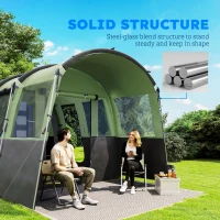 Outsunny 4-Person Camping Tent, Waterproof Family Tent, Tunnel Design, 4 Large Windows, Sleeping Cabins 3000mm Water Column Green(m-7)