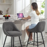 HOMCOM Set of 2 Bar Stools with Cord Upholstery and Steel Legs, Padded Chairs for Kitchen Island, Dining Room, Gray(m-5)