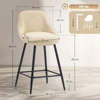 HOMCOM Ensemble de 2 Tabourets de Bar Pivotants avec Dossier et Accoudoirs, Revêtement en Velours Côtelé et Repose-Pieds, Beige(m-3)