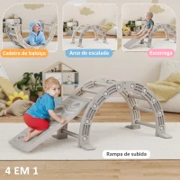 AIYAPLAY Escalada para Crianças de 18-48 Meses 4 em 1 com Arco de Escalada Baloiço Rampa e Escorrega 164x70x57 cm Cinza e Branco(m-4)