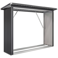 Outsunny Covered Log Shelter Firewood Rack with Elevated Floor and Sloping Roof, Galvanized Steel 213x66.5x150cm Grey