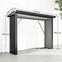 Outsunny Covered Log Shelter Firewood Rack with Elevated Floor and Sloping Roof, Galvanized Steel 213x66.5x150cm Grey(m-3)