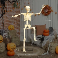 Outsunny Skelet Figuur, Halloween Decoratie, beweegbare Armen en Benen, Geluidsactivatie, gloeiende Ogen, Batterijvoeding, 152 cm, Metaal, Kunststof, Geel(m-3)