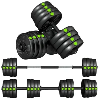 SPORTNOW 2-in-1 Dumbbell Set, Barbell & Dumbbells, 30 kg, Non-slip, Floor-Friendly, Black/Green(m-6)
