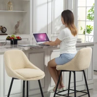 HOMCOM Ensemble de 2 Tabourets de Bar Pivotants avec Dossier et Accoudoirs, Revêtement en Velours Côtelé et Repose-Pieds, Beige(m-5)