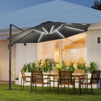 Outsunny Umbrelă de Soare Exterioară cu Lumini LED și Unghi Reglabil, Umbrelă de Grădină din Aluminiu și Poliester, Ø2.98x2.55 m, Gri(m-2)