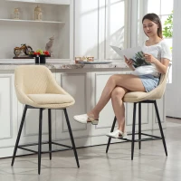 HOMCOM Ensemble de 2 Tabourets de Bar Pivotants avec Dossier et Accoudoirs, Revêtement en Velours Côtelé et Repose-Pieds, Beige(m-4)