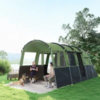 Outsunny 4-Person Camping Tent, Waterproof Family Tent, Tunnel Design, 4 Large Windows, Sleeping Cabins 3000mm Water Column Green(m-2)