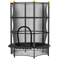HOMCOM Trambulină Elastică pentru Copii 3-10 Ani cu Plasă de Siguranță și Țevi Capitonate, Ø140 x 190 cm, Negru(m-10)