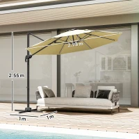 Outsunny 3(m) Adjustable Cantilever Parasol with Base, Solar LED Lights, Khaki(m-3)