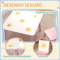 AIYAPLAY Mesa e Cadeiras para Crianças de 3 Peças Mesa Infantil com 2 Cadeiras em Madeira com Desenhos de Estrelas e Sol Rosa(m-6)