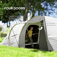 Outsunny Four-Man Tunnel Tent, with Two Bedrooms and Living Room - Grey/Yellow(m-5)