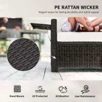 Outsunny Poly-rotan loungebank 2-zits set ligstoel kruk bruin(m-7)