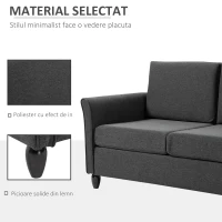 HomCom canapea 2 locuri, tapitata,141x70x78cm, gri(m-5)