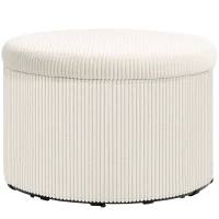 HOMCOM Storage Ottoman, Round Footstool, Ribbed Velvet Footrest, 120 Kg Capacity, Ø 60 x 41 cm, Beige(m-6)