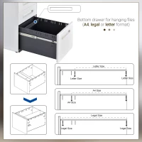 Vinsetto Lockable File Cabinet with 3 Drawers, Vertical Office Drawer for A4, Letter, Legal Size, Anti-tilt Design, Pre-Assembled Body, White(m-6)