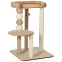 PawHut Arranhador para Gatos Arranhador para Gatos com Estofado em Borrego Plataformas Bola Suspensa e Poste de Juta 56x54x86 cm Marrom