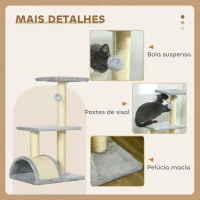 PawHut Arranhador para Gatos Médio de 3 Níveis  com Postes de Sisal Placa para Arranhar e Bola Suspensa 40x35x72 cm Cinza(m-5)