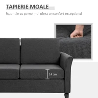 HomCom canapea 2 locuri, tapitata,141x70x78cm, gri(m-4)