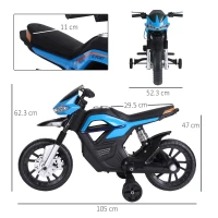 HOMCOM Motocicletă Electrică pentru Copii 6V cu Rotile și Faruri Albastru și Negru(m-3)