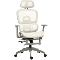 HOMCOM Chaise de bureau, Chaise de bureau ergonomique avec revêtement en maille, ajustable, sur roulettes, avec accoudoirs, appuie-tête, Beige(m-6)
