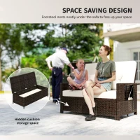 Outsunny Poly-rotan loungebank 2-zits set ligstoel kruk bruin(m-6)