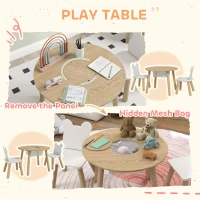 AIYAPLAY 3-Piece Kids Activity Table Set with Centre Mesh Bag, Bear-Shaped Backrest, for Arts and Crafts, Reading, Dining(m-5)