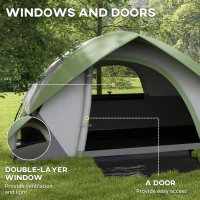 Outsunny Camping Tent with Inflatable Mattress and Camping Chair, 2-3 Person Dome Tent with Sewn-in Groundsheet, Portable 3000mm Waterproof Tent with Carry Bag and Hook, for Fishing Hiking(m-4)