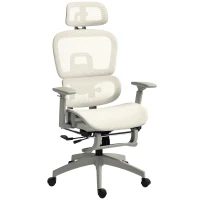 HOMCOM Chaise de bureau, Chaise de bureau ergonomique avec revêtement en maille, ajustable, sur roulettes, avec accoudoirs, appuie-tête, Beige(m-1)