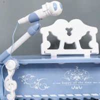 HOMCOM 37 Keys Kids Piano Mini Electronic Keyboard Light Kids Musical Instrument Educational Game Children Grand Piano Toy Set w/Stool & Microphone & Music Stand (Blue)(m-12)