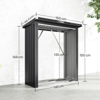 Outsunny Cobertizo para Leña en Acero Exterior, Base Elevada y Techo Inclinado, 150x66.5x150 cm, Gris Oscuro(m-3)