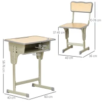 HOMCOM Banca scoala cu Scaun – Reglabil, Lemn Natur, 6–12 Ani(m-3)