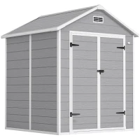Outsunny Abrigo de Jardim em Resina 182x151x219 cm com Piso Janela Ventilação Portas Duplas Cinzento(m-1)
