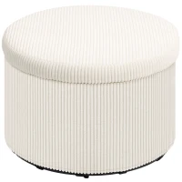 HOMCOM Storage Ottoman, Round Footstool, Ribbed Velvet Footrest, 120 Kg Capacity, Ø 60 x 41 cm, Beige(m-7)