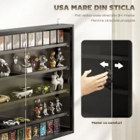 HOMCOM Dulap Tip Vitrină de Expoziție cu Rafturi Reglabile, Montată pe Perete, Negru(m-5)