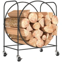 Outsunny Porte-bûches Extérieur Métallique pour Cheminée avec Roues pour Intérieur et Extérieur 51x30x60 cm Noir(m-6)