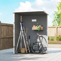 Outsunny Abrigo de Jardim 1,14 m² 151x92x193 cm Abrigo de Exterior Metálico com Chão Porta de Correr Janela e Teto Inclinado Cinzento(m-9)