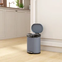 HOMCOM Cubo de basura de cocina 6L, cubo de basura con pedal de metal con cubo interior, tapa de cierre suave, 24,5x21,5x29,5cm, gris(m-4)