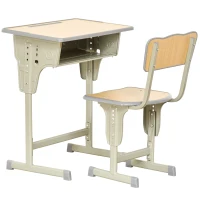 HOMCOM Banca scoala cu Scaun – Reglabil, Lemn Natur, 6–12 Ani(m-10)