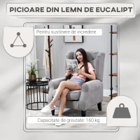 Homcom Fotoliu Chesterfield – Gri, tesatura Detasabila & sezut Amplu(m-6)