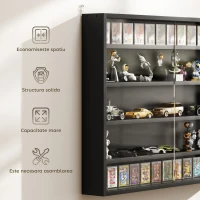 HOMCOM Dulap Tip Vitrină de Expoziție cu Rafturi Reglabile, Montată pe Perete, Negru(m-6)